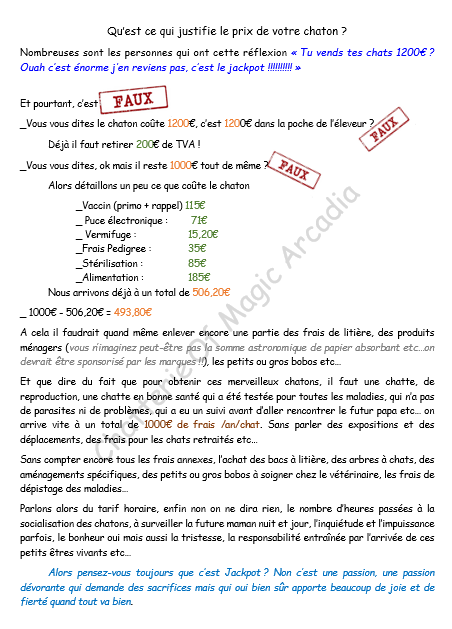 Justification du prix d'un chat de race